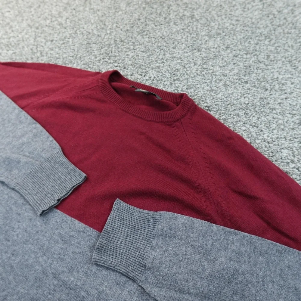 VTG Banana Republic Sweater Mens S Gray Red Silk Cashmere Crewneck Knit Pullover